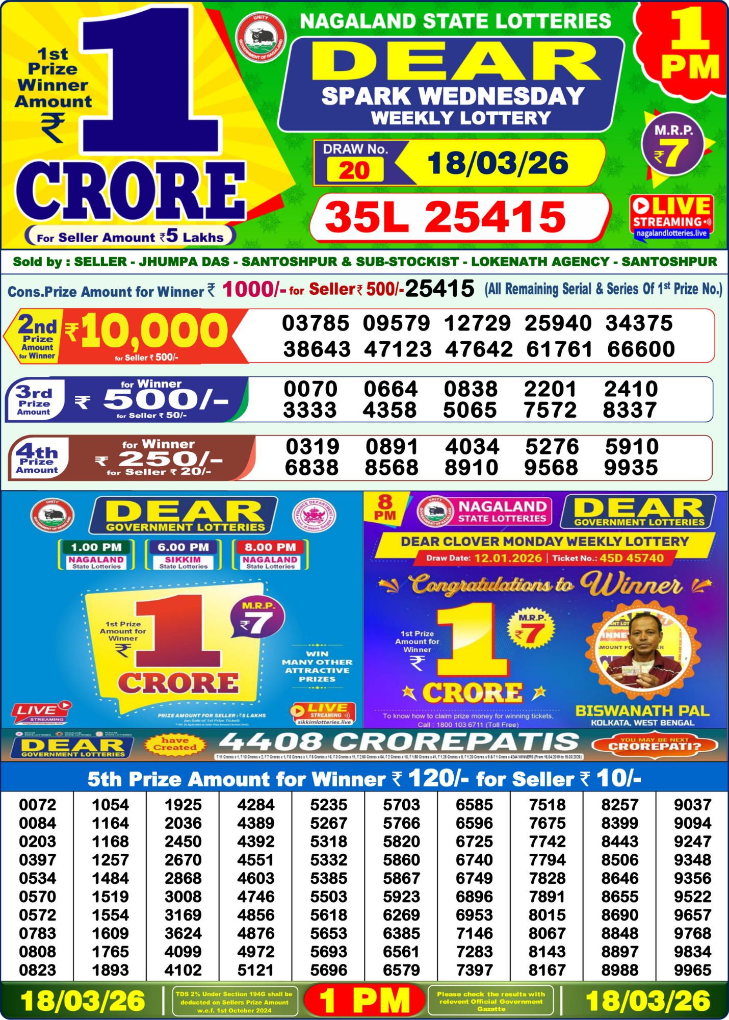 Lottery Sambad 1 PM result 18/03/2026