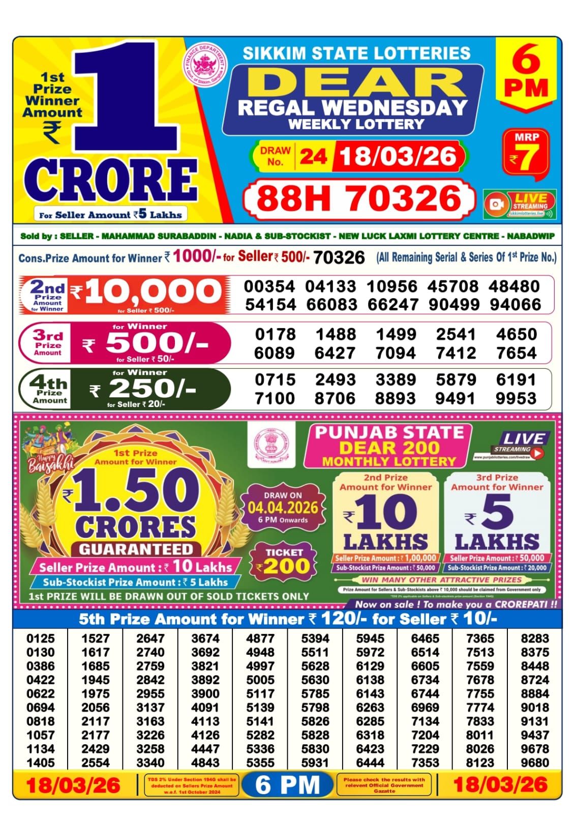Lottery Sambad 6 PM result 18/03/2026