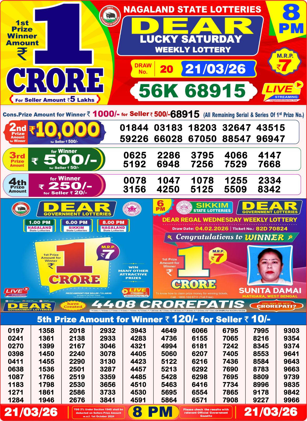 Lottery Sambad 8 PM result 21/03/2026