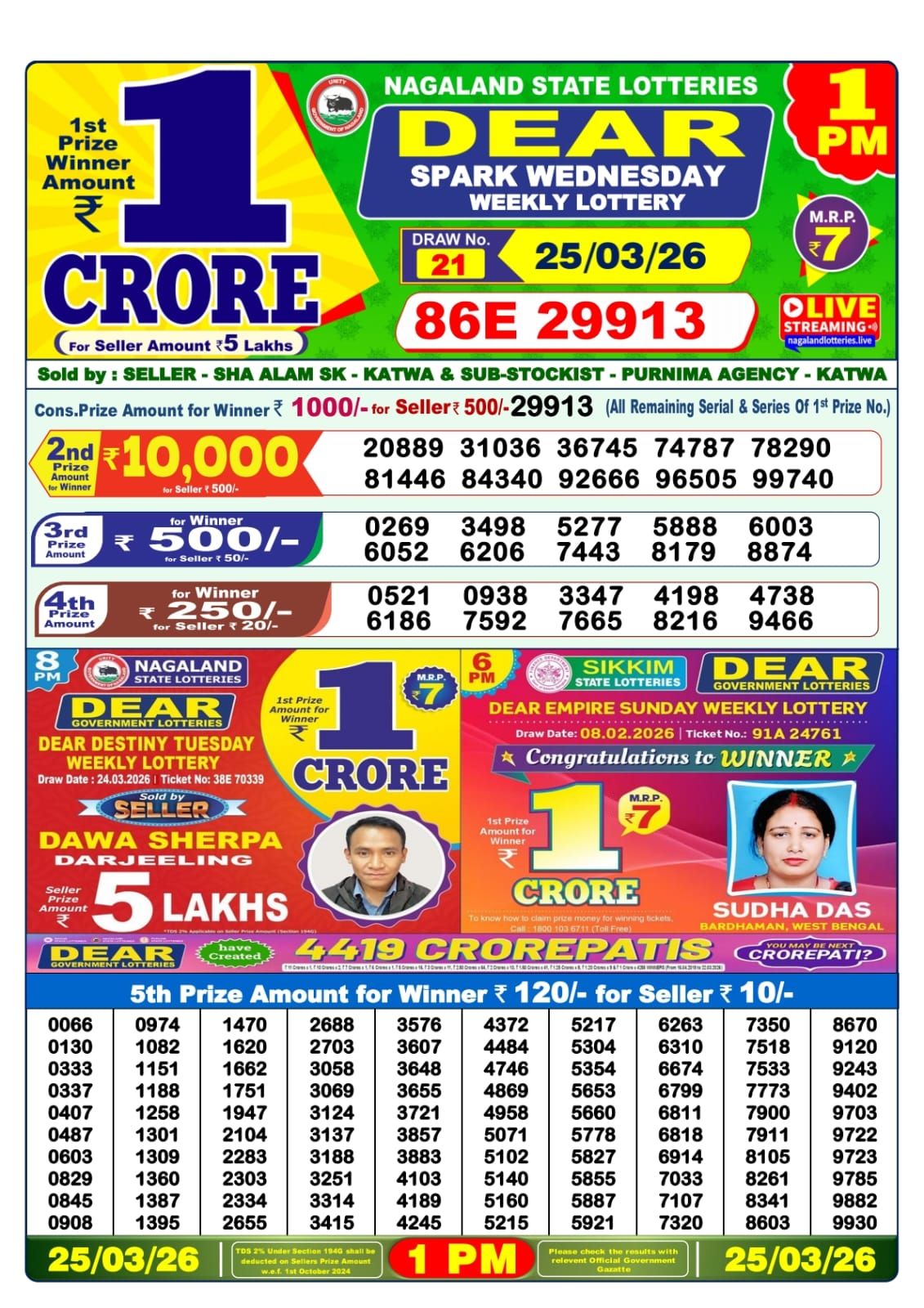 Lottery Sambad 1 PM result 25/03/2026