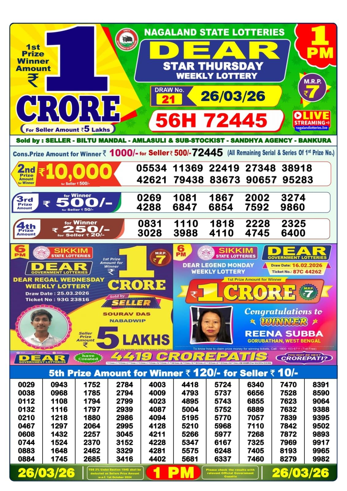 Lottery Sambad 1 PM result 26/03/2026