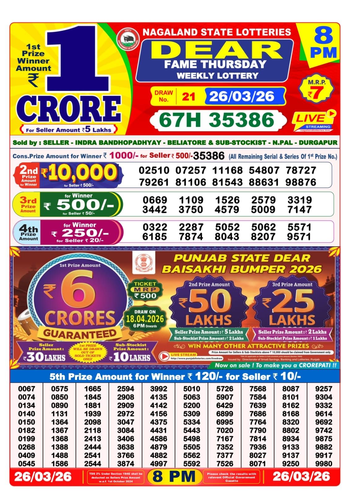 Lottery Sambad 8 PM result 26/03/2026