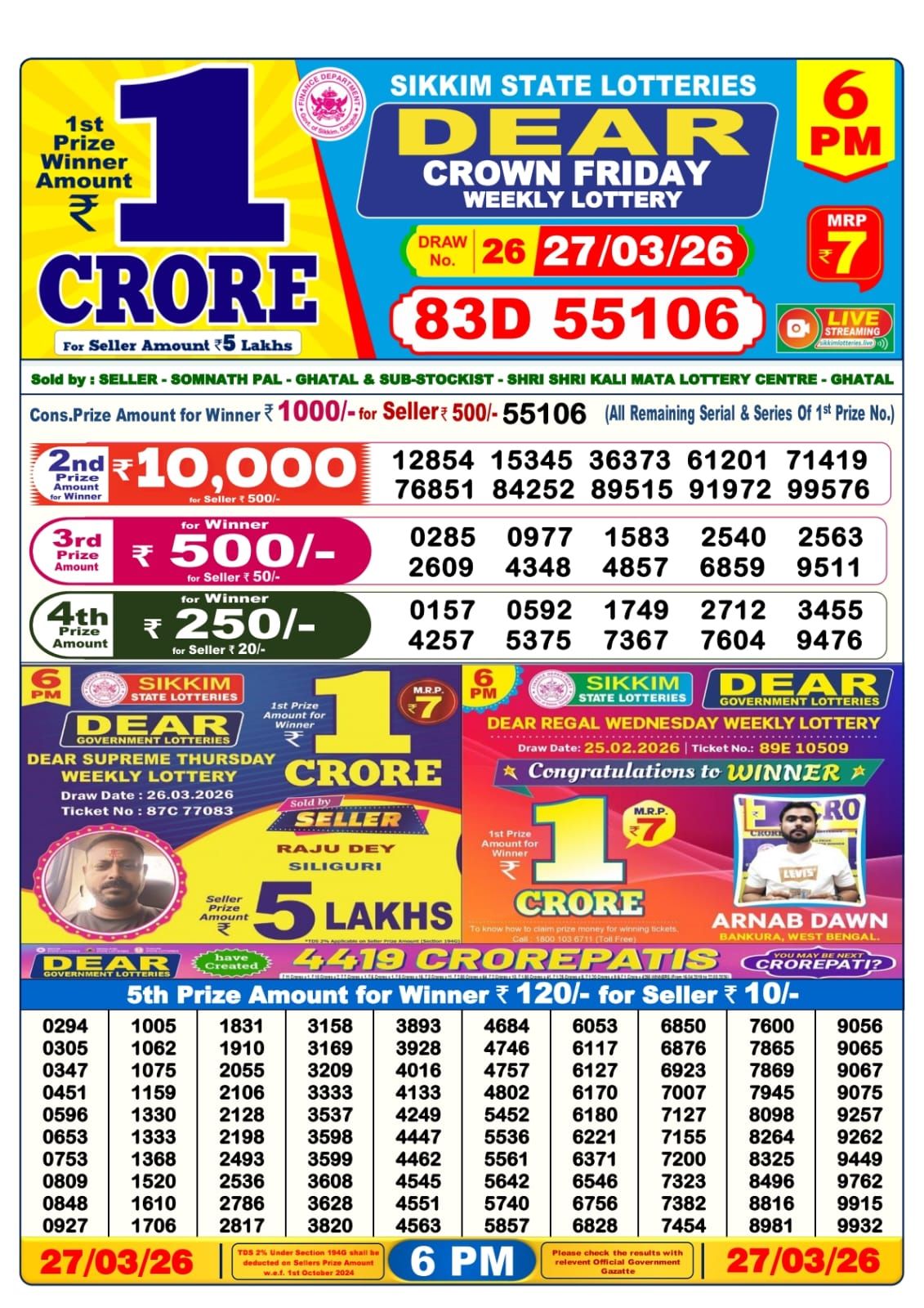 Lottery Sambad 6 PM result 27/03/2026