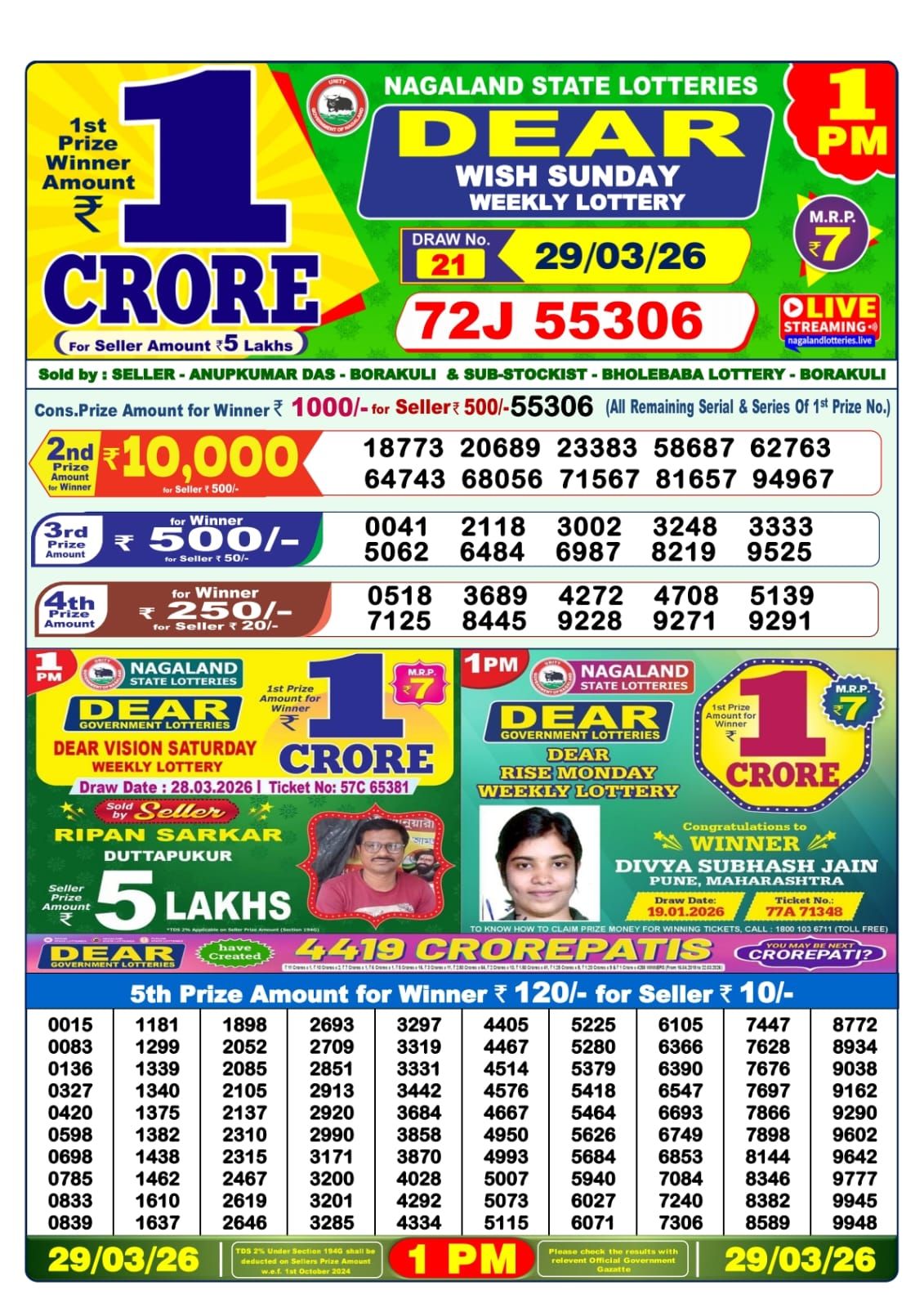 Lottery Sambad 1 PM result 29/03/2026