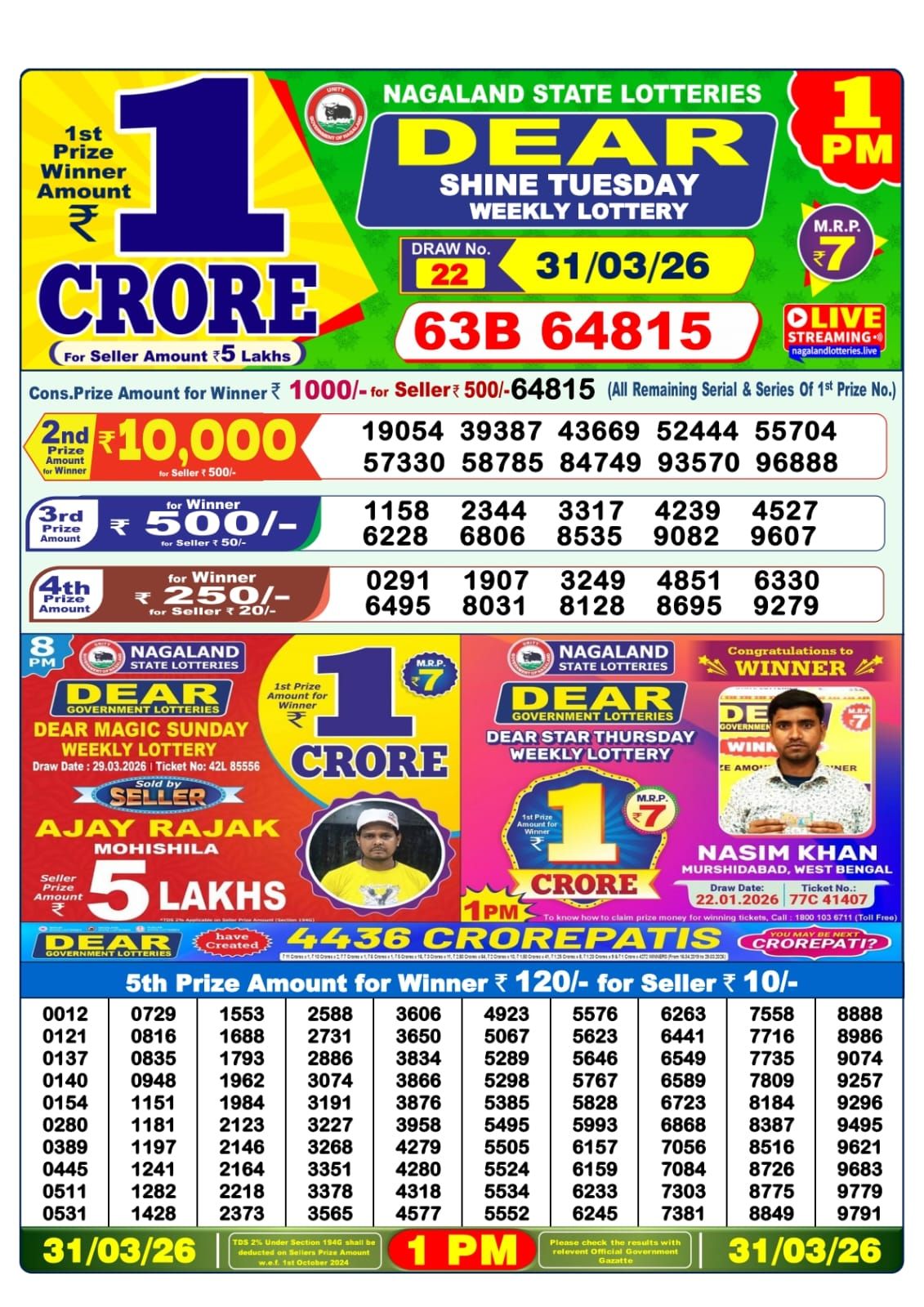 Lottery Sambad 1 PM result 31/03/2026