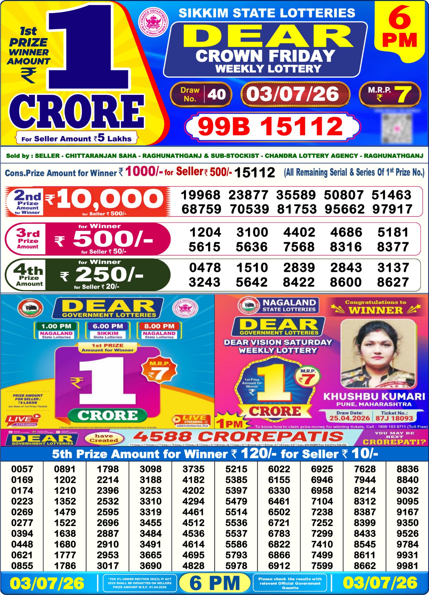 Dear Lottery 6PM Result