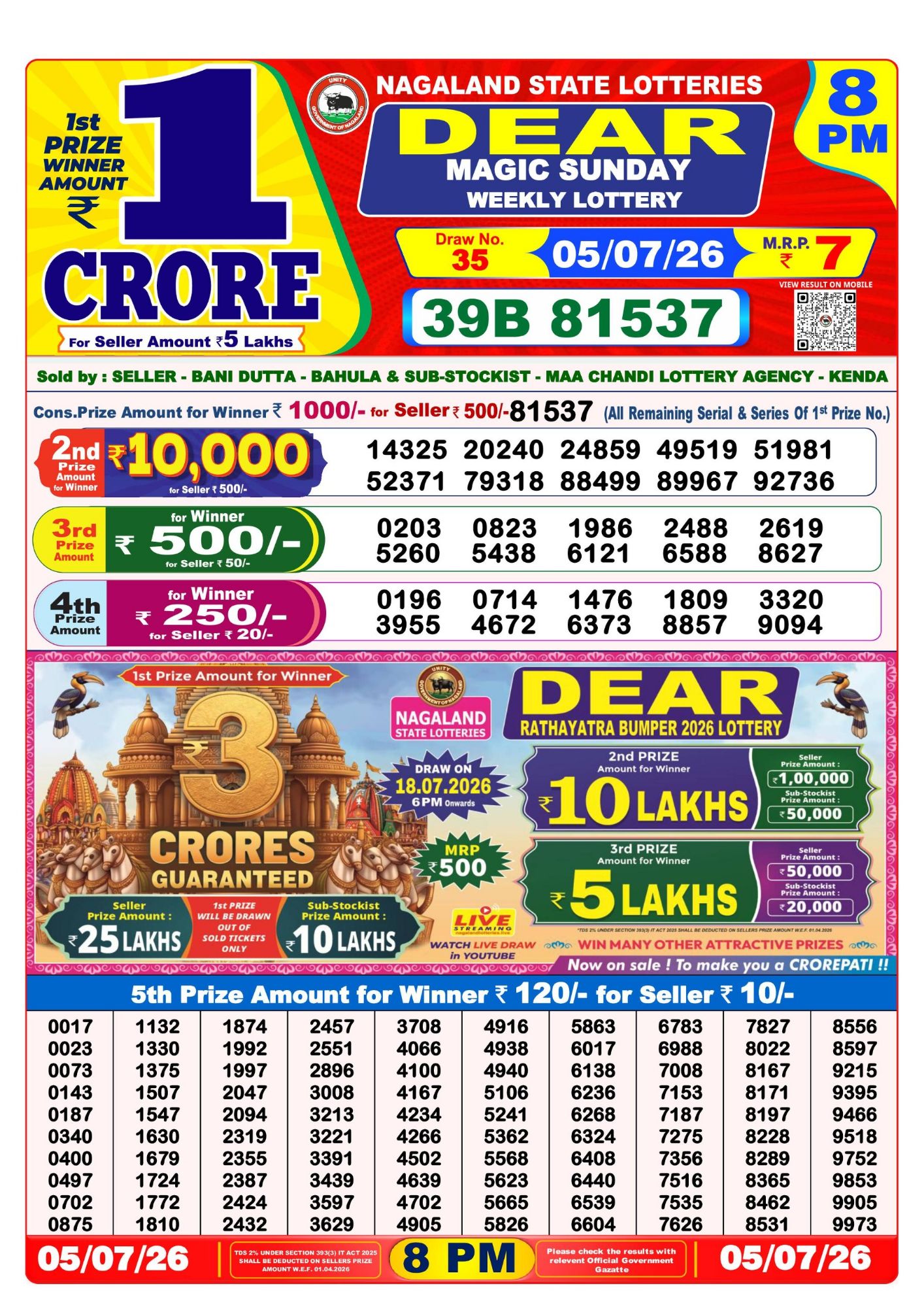 Lottery Sambad 1 PM result 05/07/2026