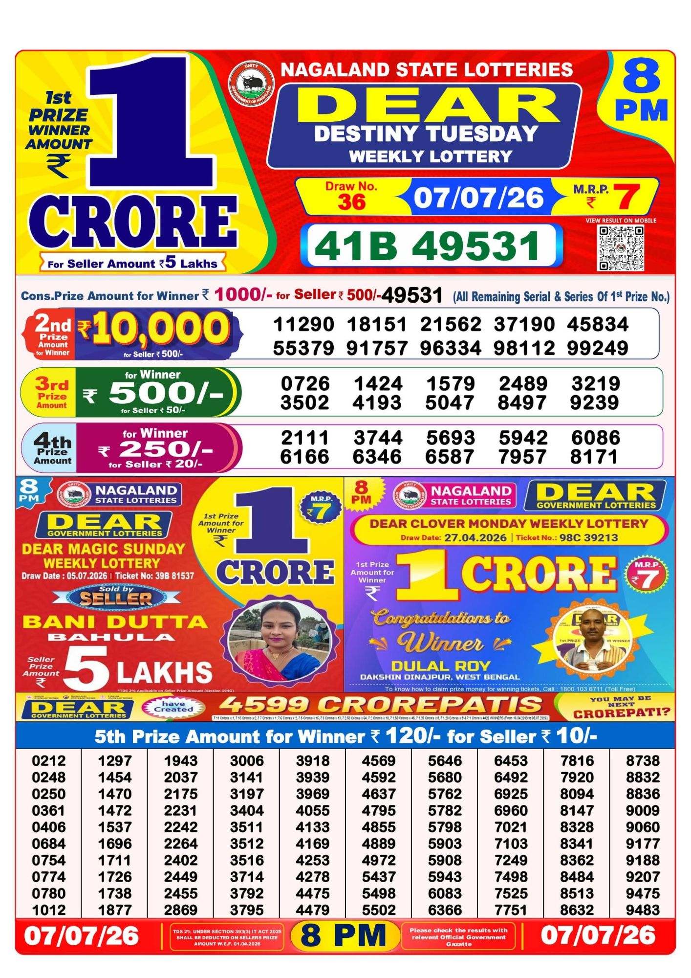 Dear Lottery 8PM Result