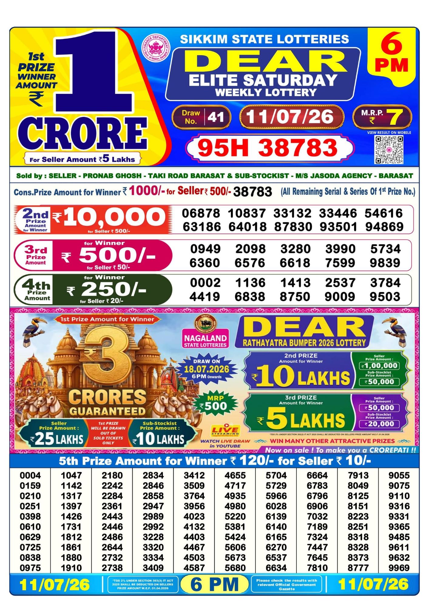 Dear Lottery 6PM Result