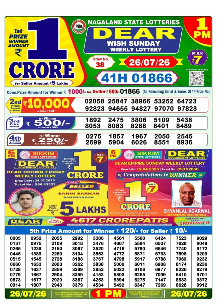 Dear Lottery 1PM Result
