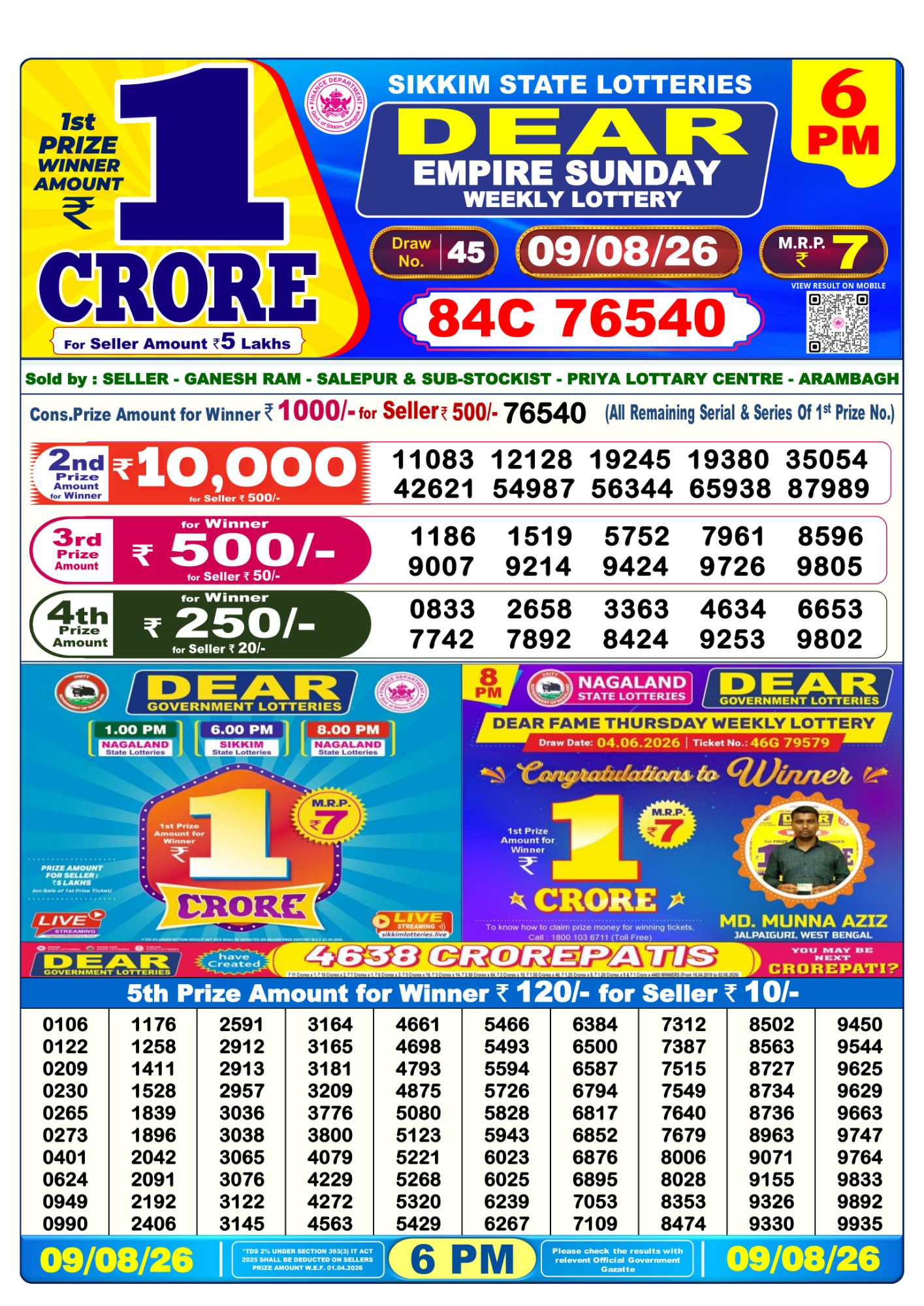 Dear Lottery 6PM Result