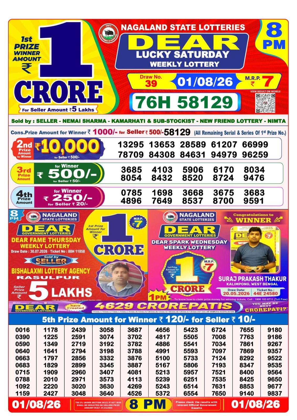 Dear Lottery 8PM Result