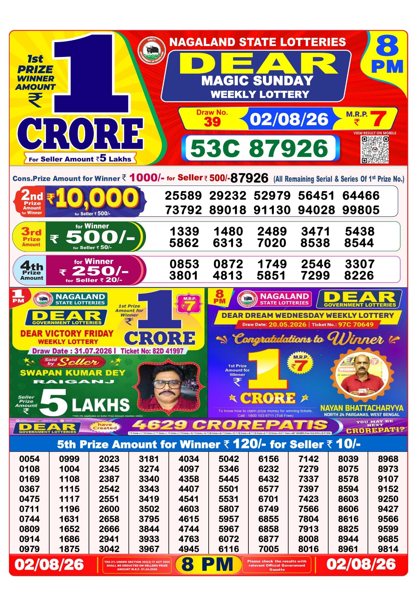 Dear Lottery 8PM Result