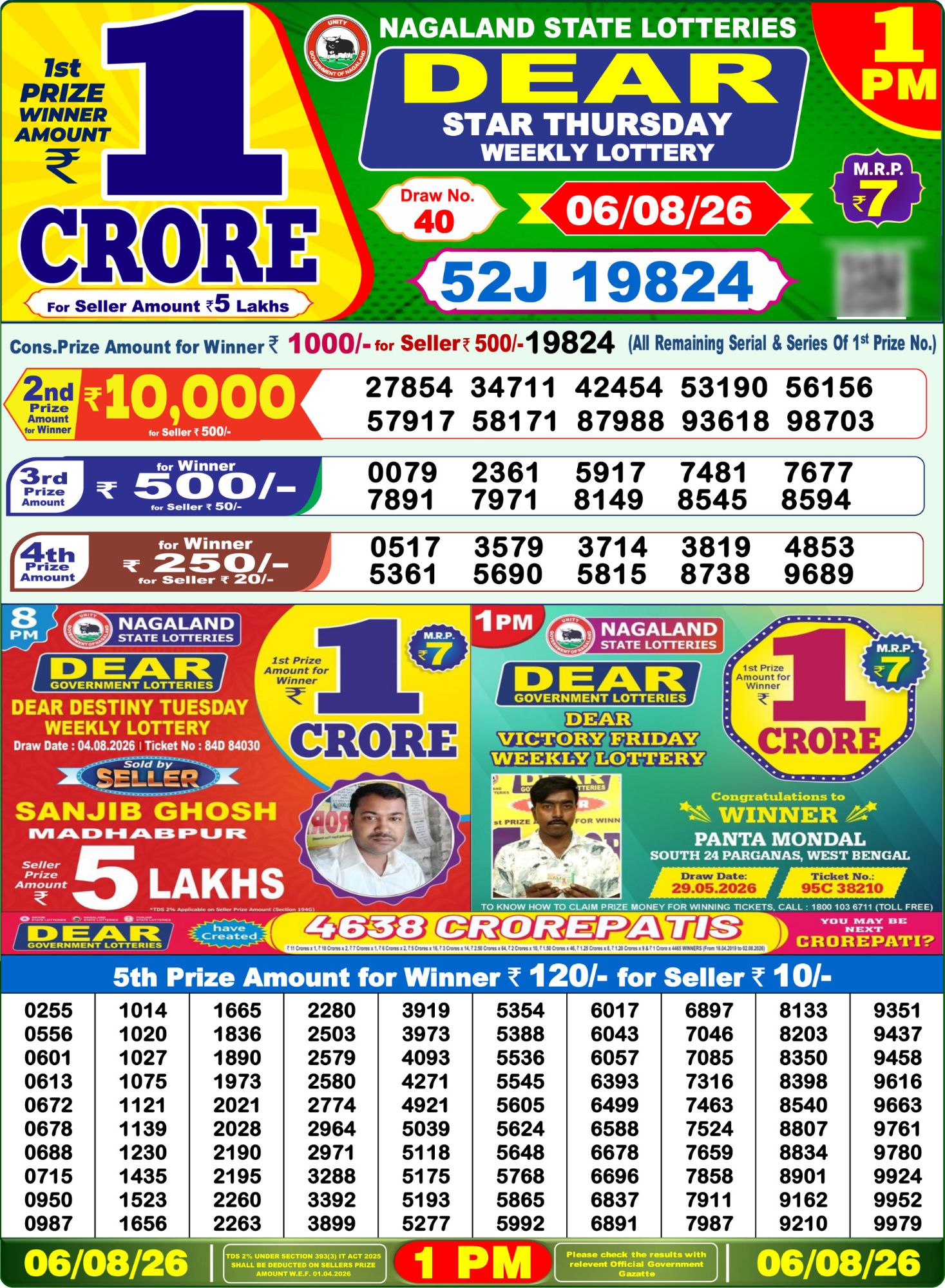 Dear Lottery 1PM Result