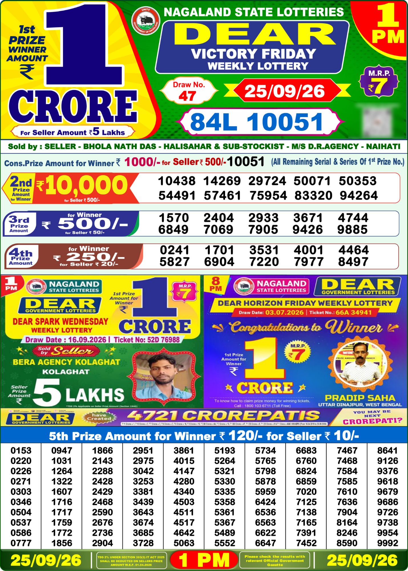 Dear Lottery 1PM Result