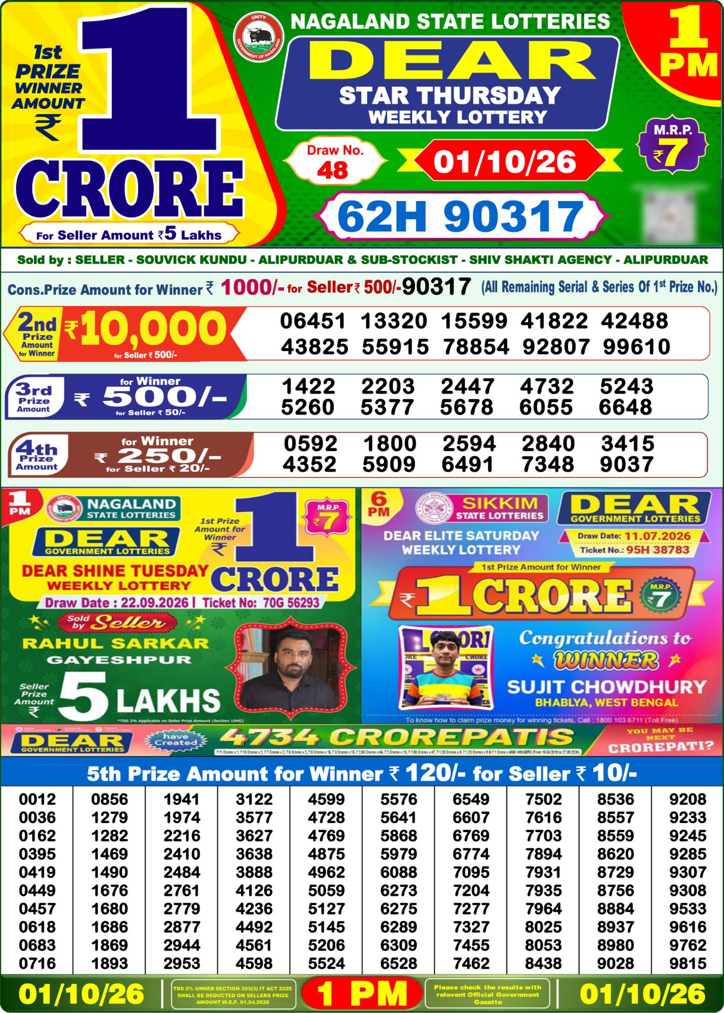 Dear Lottery 1PM Result